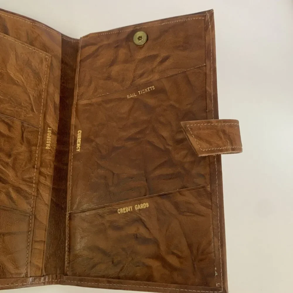 Vintage Wallet Tan/Brown Cowhide Leather Passport/Ticket Holder 1960's Style 7X4
